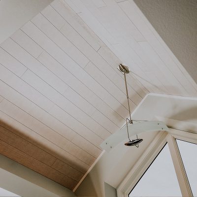 image7 Vaulted ceiling featuring whitewash oak acoustic planks